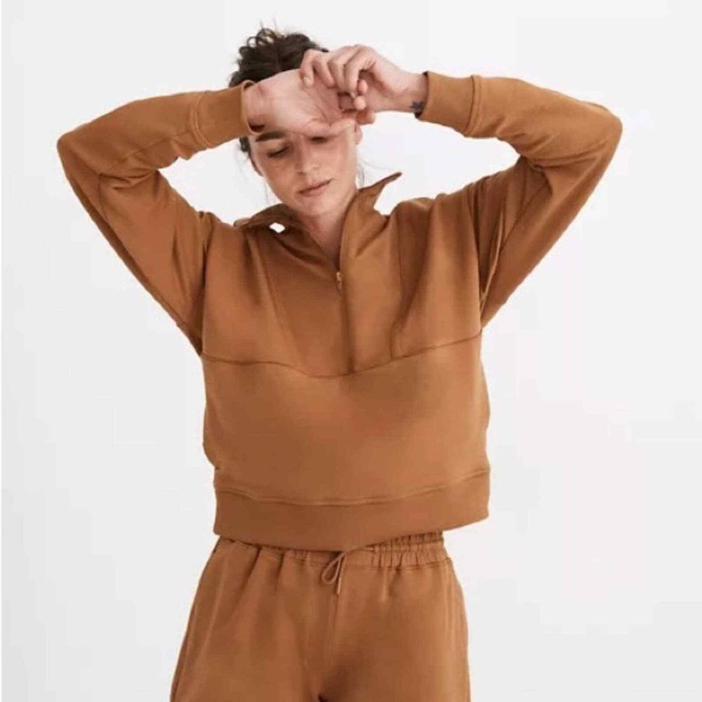 Richer Poorer Quarter-Zip Mockneck Sweatshirt in Woodgrain Size Large